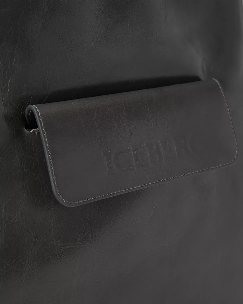 Iceberg Alias Leather Shopper Bag With Pocket Closure And Logo | Women Bags And Belts