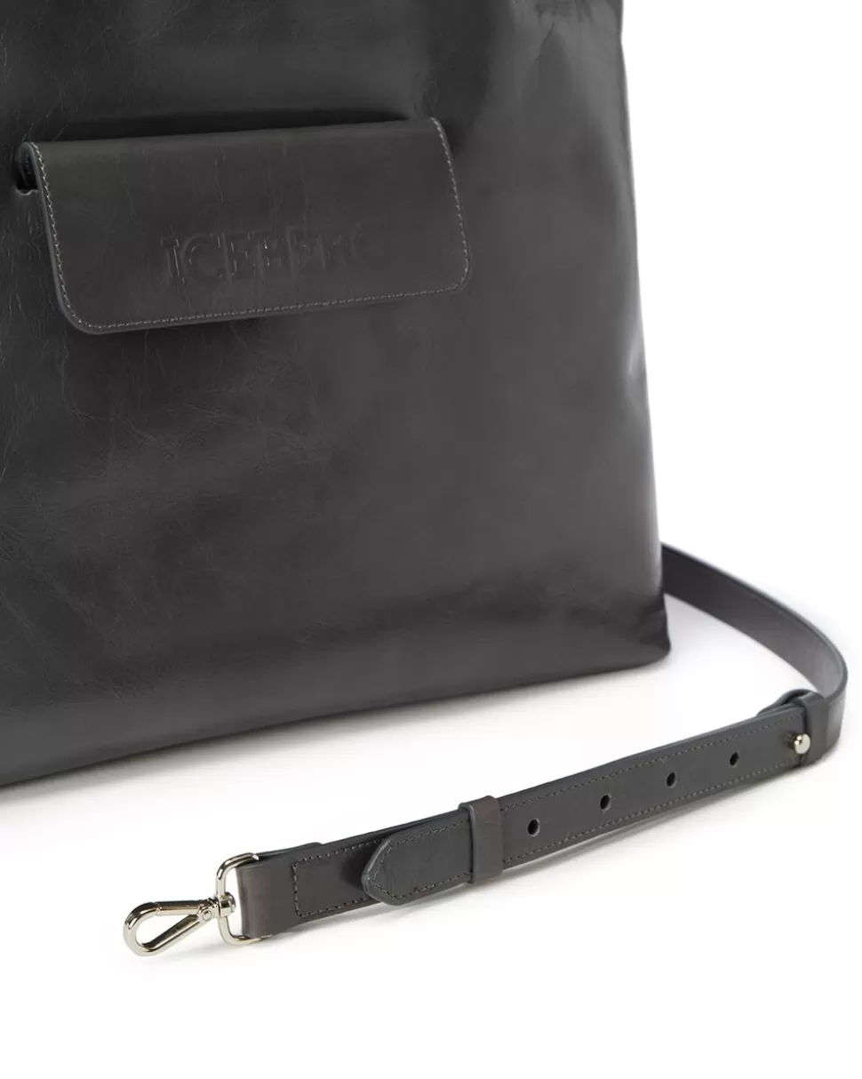 Iceberg Alias Leather Shopper Bag With Pocket Closure And Logo | Women Bags And Belts