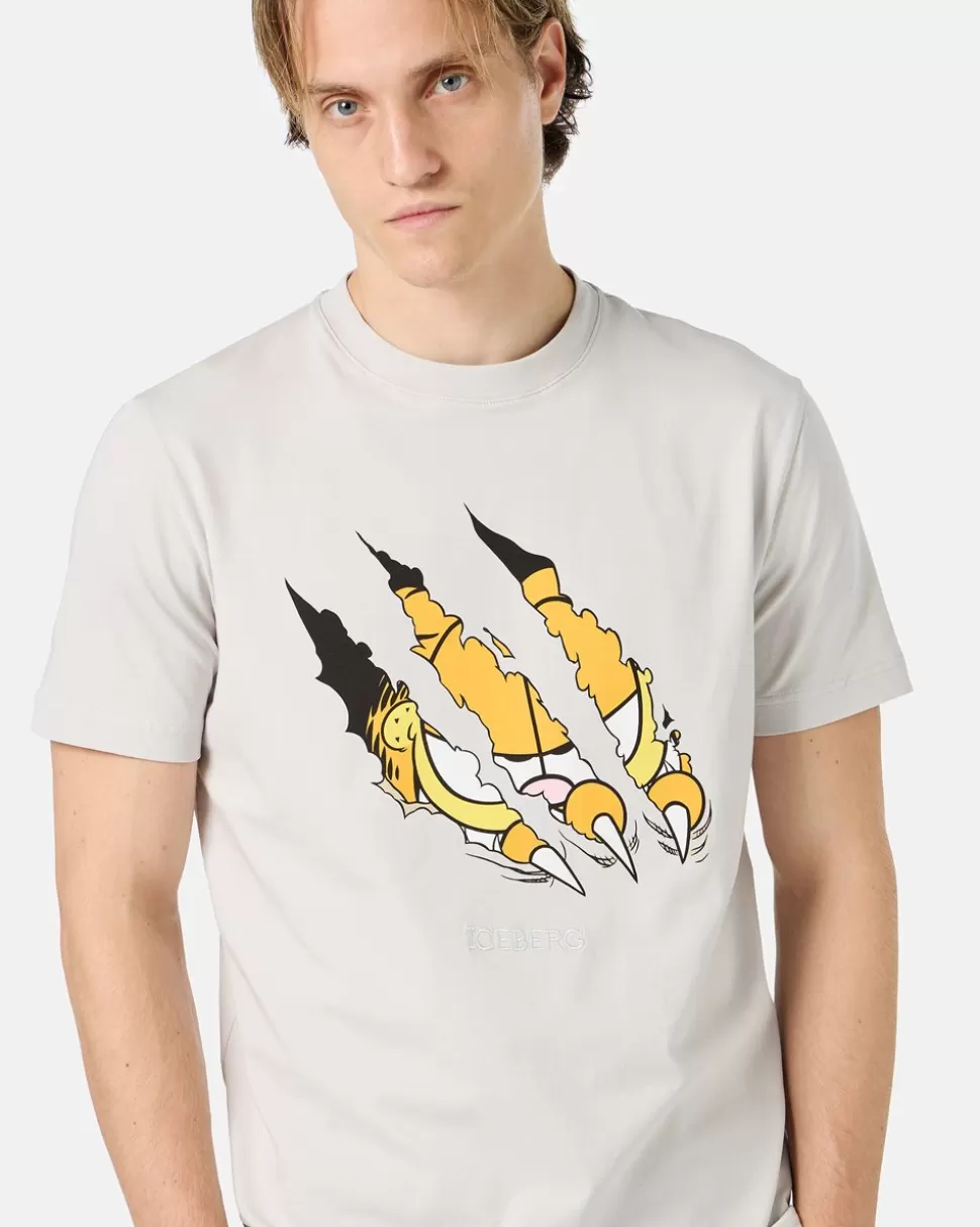 Iceberg Beige Cotton Jersey T-shirt With Garfield Print And Embroidered Logo | Garfield | T-Shirts And Polo