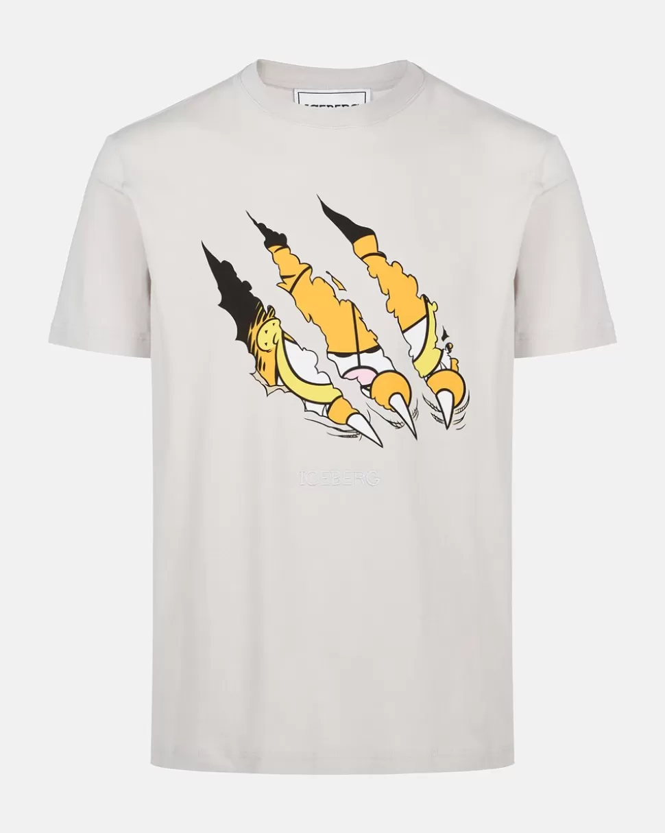 Iceberg Beige Cotton Jersey T-shirt With Garfield Print And Embroidered Logo | Garfield | T-Shirts And Polo