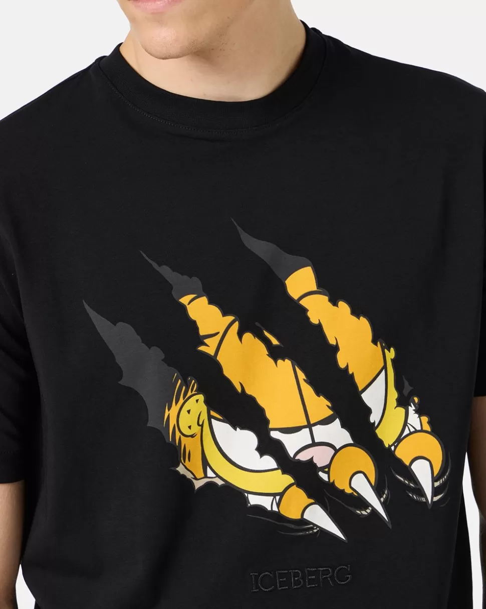 Iceberg Black Cotton Jersey T-shirt With Garfield Print And Embroidered Logo | Garfield | T-Shirts And Polo