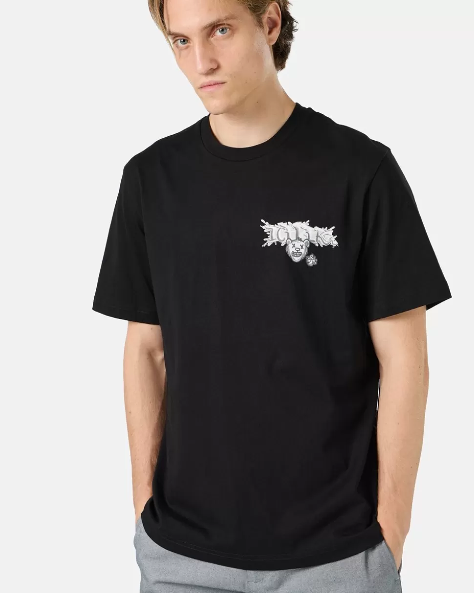 Iceberg Black Cotton Jersey T-shirt With Splash And Bear Logo Print On The Heart | T-Shirts And Polo