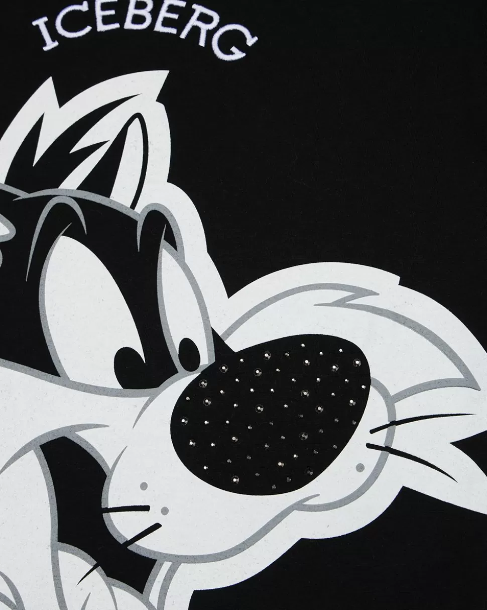 Iceberg Black Crew Neck Short Sleeve T-shirt With Sylvester The Cat And Logo | Kids Girl Fw24