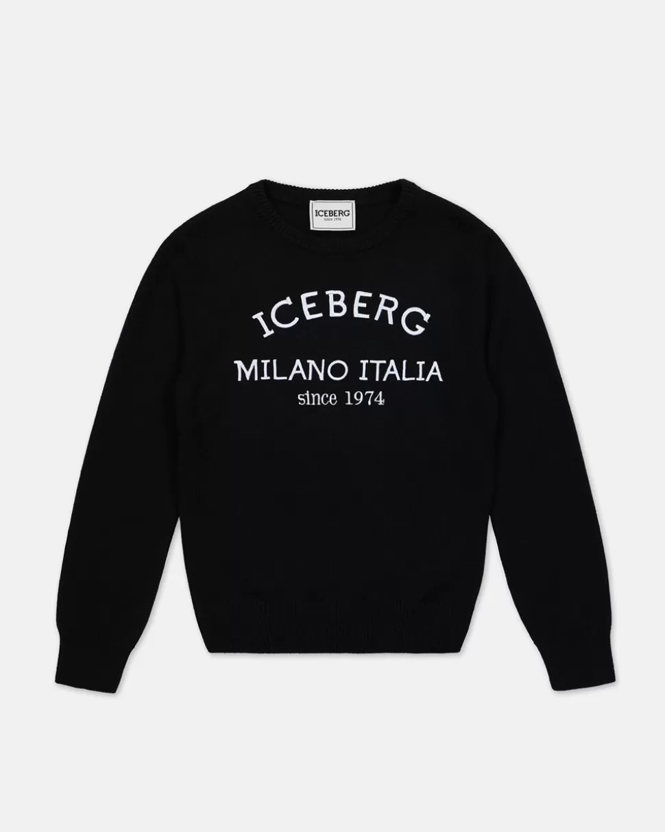 Iceberg Black Crew Neck Sweater With Logo | Kids/BOY Boy Fw24