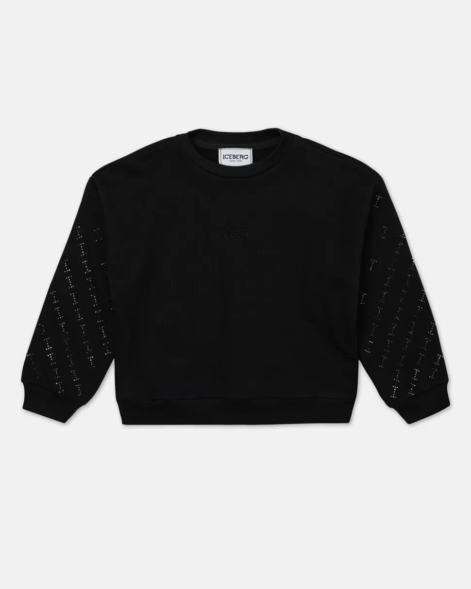 Iceberg Black Crew-neck Crop Sweatshirt With Studs | Kids Girl Fw24