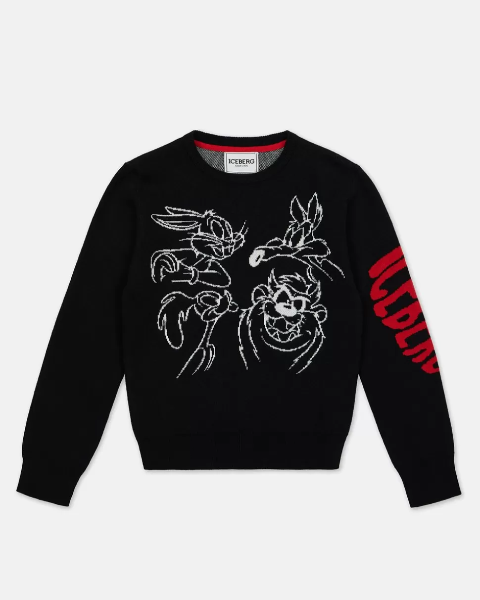 Iceberg Black Crew-neck Sweater With Looney Tunes Designs | Kids/BOY Boy Fw24