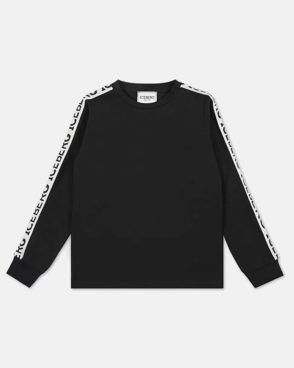 Iceberg Black Crewneck Sweatshirt With Contrasting Stripes And Logo | Kids/BOY Boy Fw24