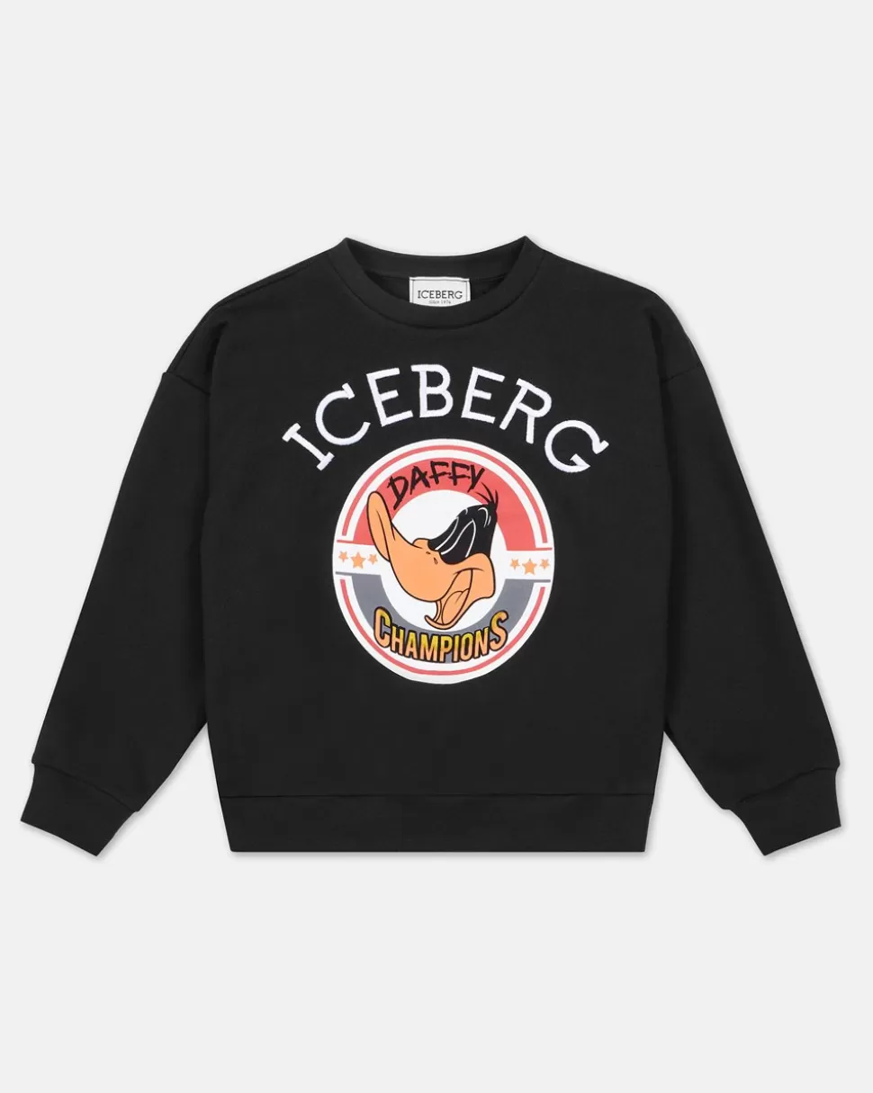 Iceberg Black Crewneck Sweatshirt With Daffy Champions Print | Kids/BOY Boy Fw24