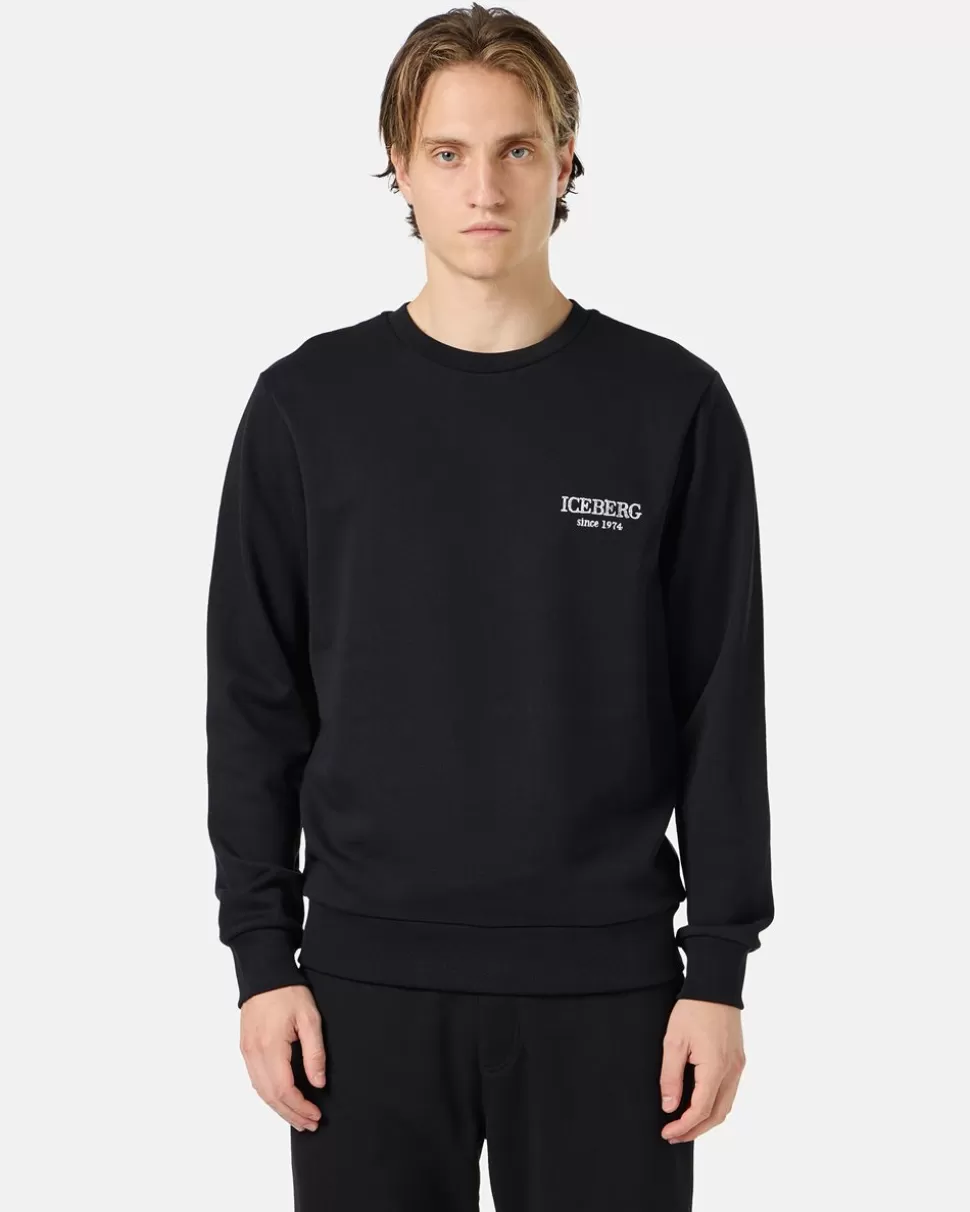 Iceberg Black Crewneck Sweatshirt With Embroidered Logo | Sweatshirts