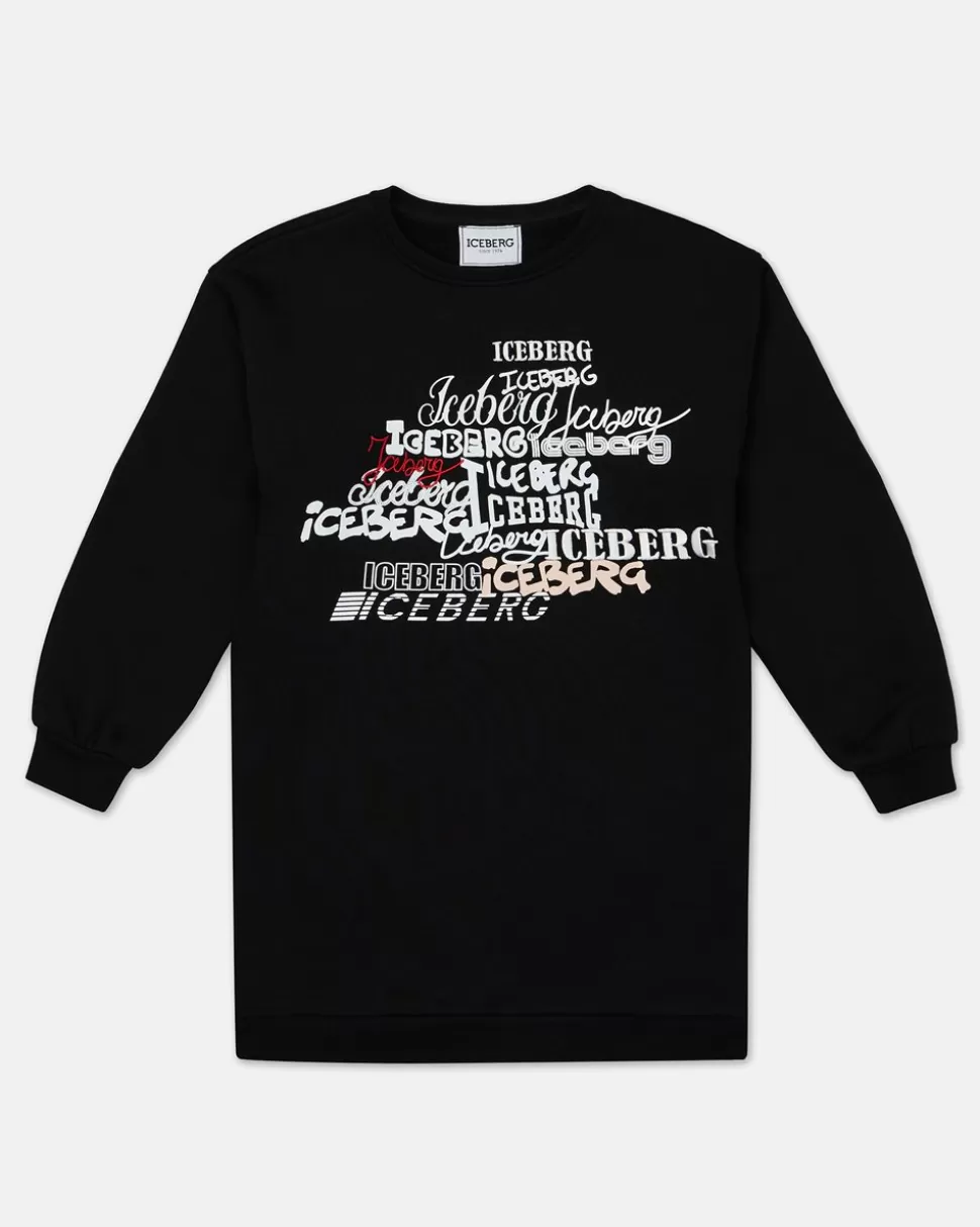 Iceberg Black Crew-neck Sweatshirt With Logos On The Chest | Kids Girl Fw24