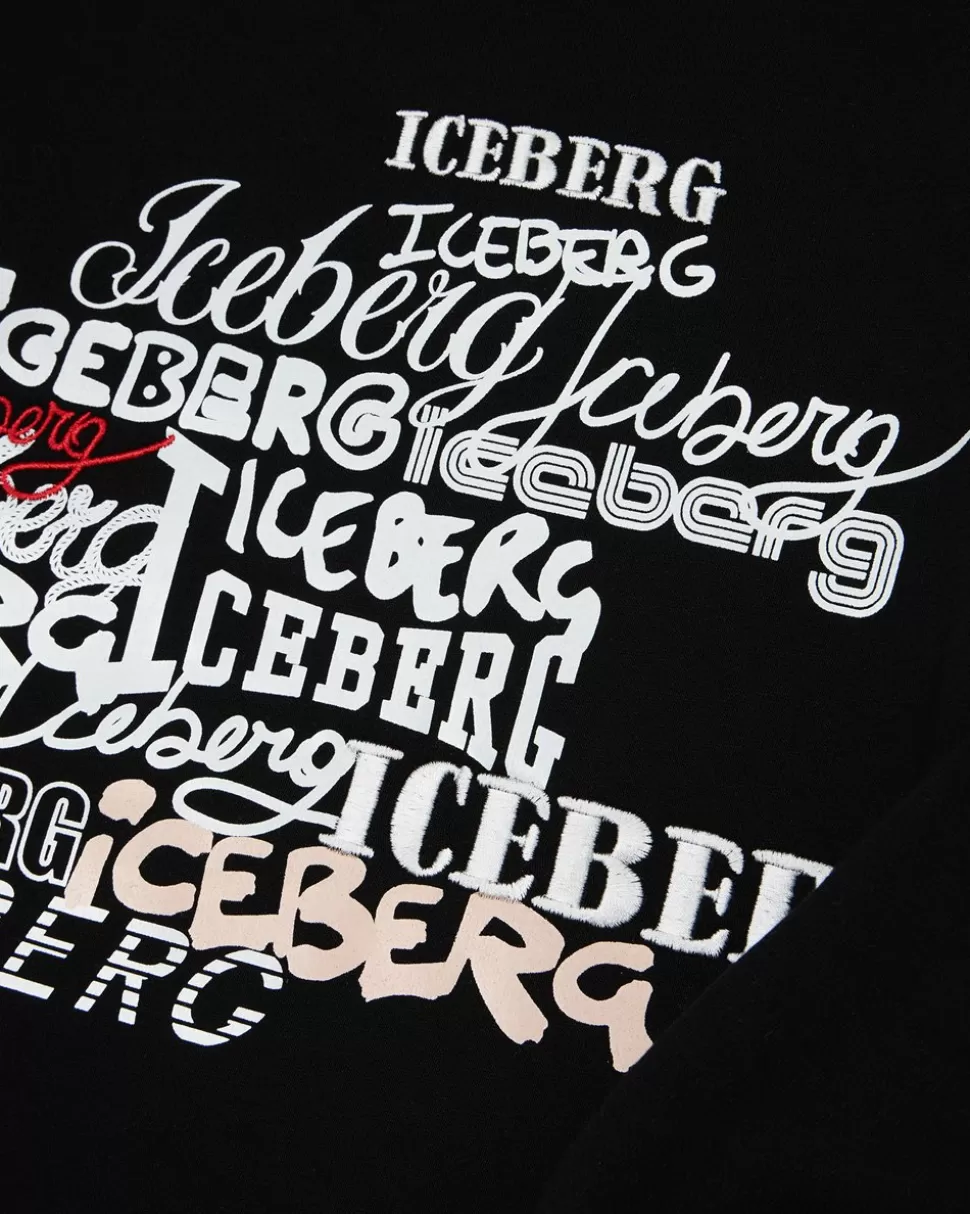 Iceberg Black Crew-neck Sweatshirt With Logos On The Chest | Kids Girl Fw24