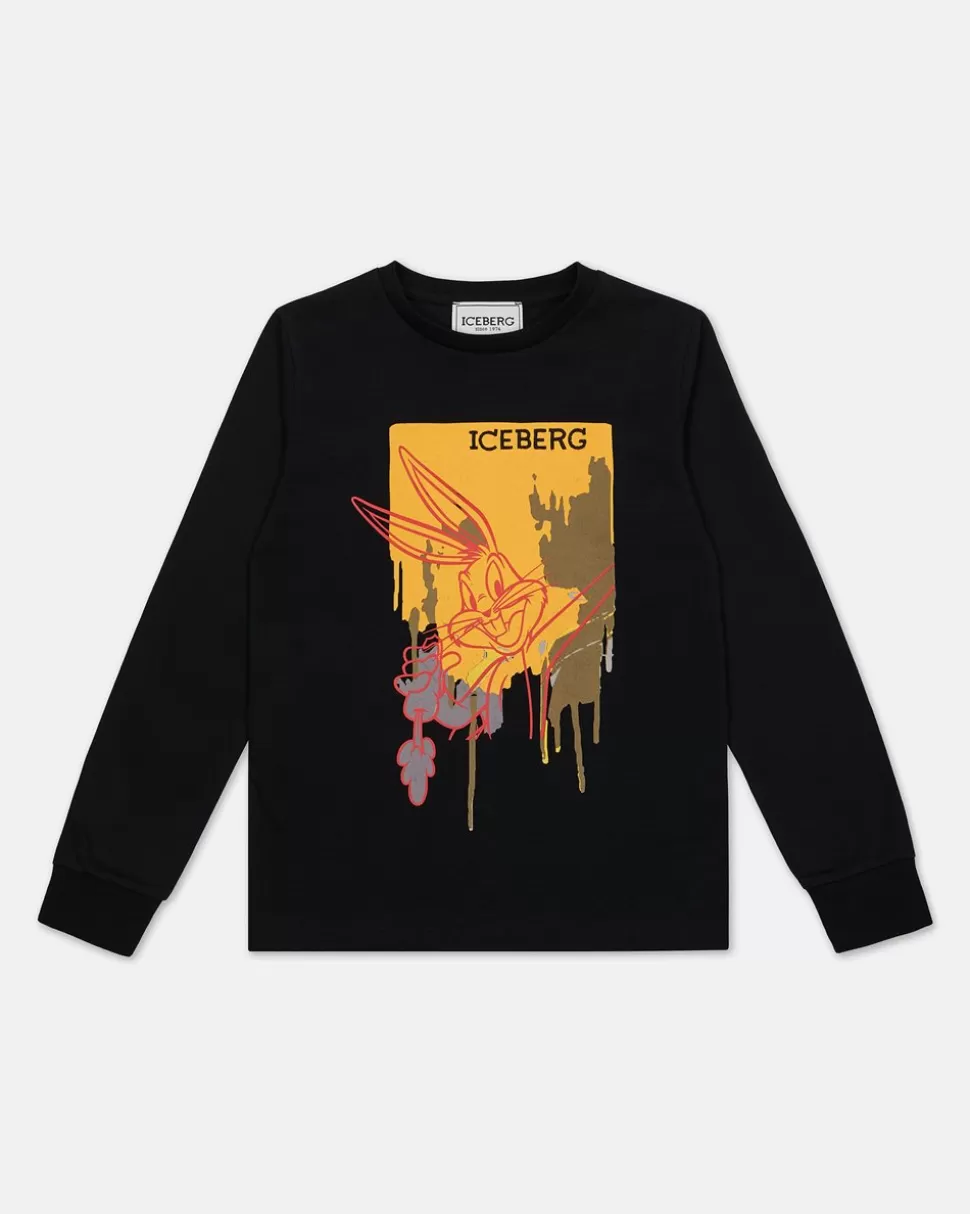 Iceberg Black Crewneck Sweatshirt With Looney Tunes Graphics | Kids/BOY Boy Fw24