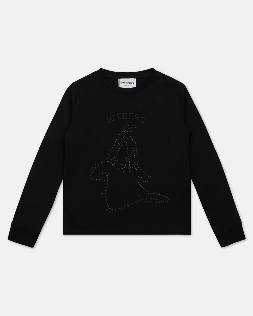 Iceberg Black Crewneck Sweatshirt With Studs And Logo | Kids Girl Fw24