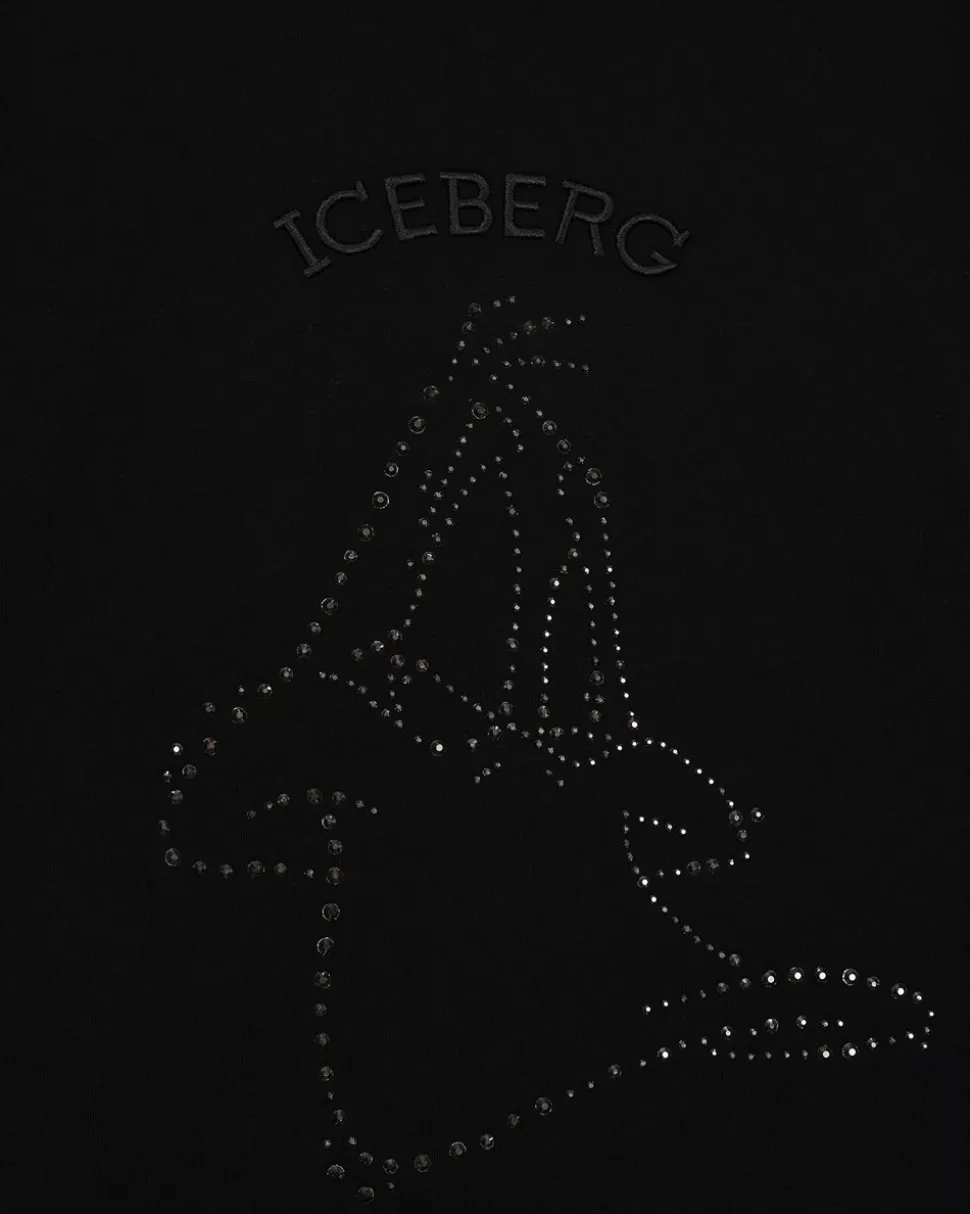 Iceberg Black Crewneck Sweatshirt With Studs And Logo | Kids Girl Fw24