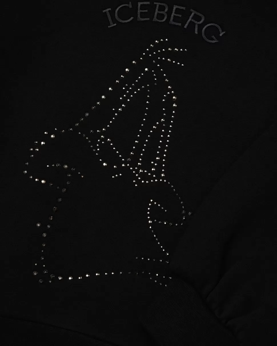 Iceberg Black Crewneck Sweatshirt With Studs And Logo | Kids Girl Fw24