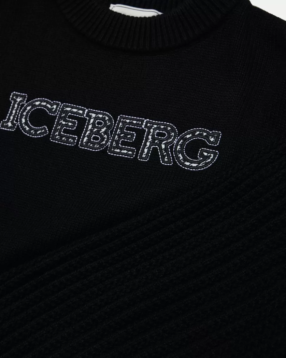 Iceberg Black Cropped Crew-neck Wool Sweater | Kids Girl Fw24