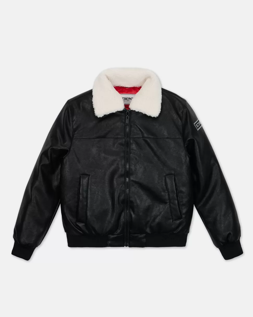 Iceberg Black Eco-leather Aviator Style Jacket With Logo | Kids/BOY Boy Fw24