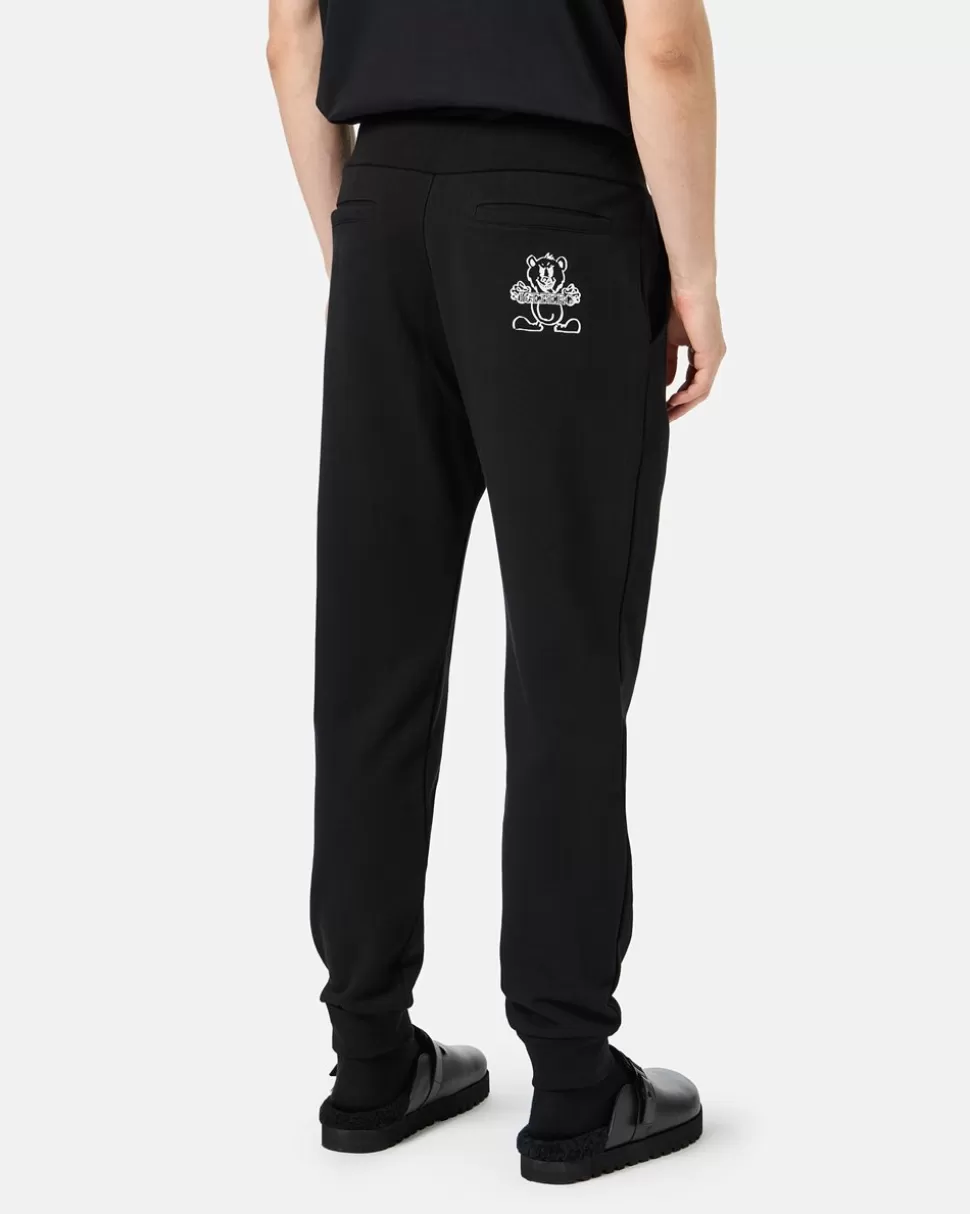 Iceberg Black Jogger Regular Fit Trousers In Fleece With Bear Print And Logo | Trousers