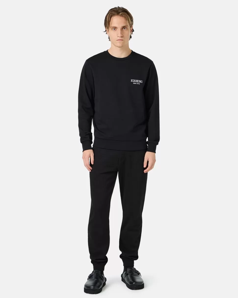 Iceberg Black Jogger Regular Fit Trousers In Fleece With Bear Print And Logo | Trousers