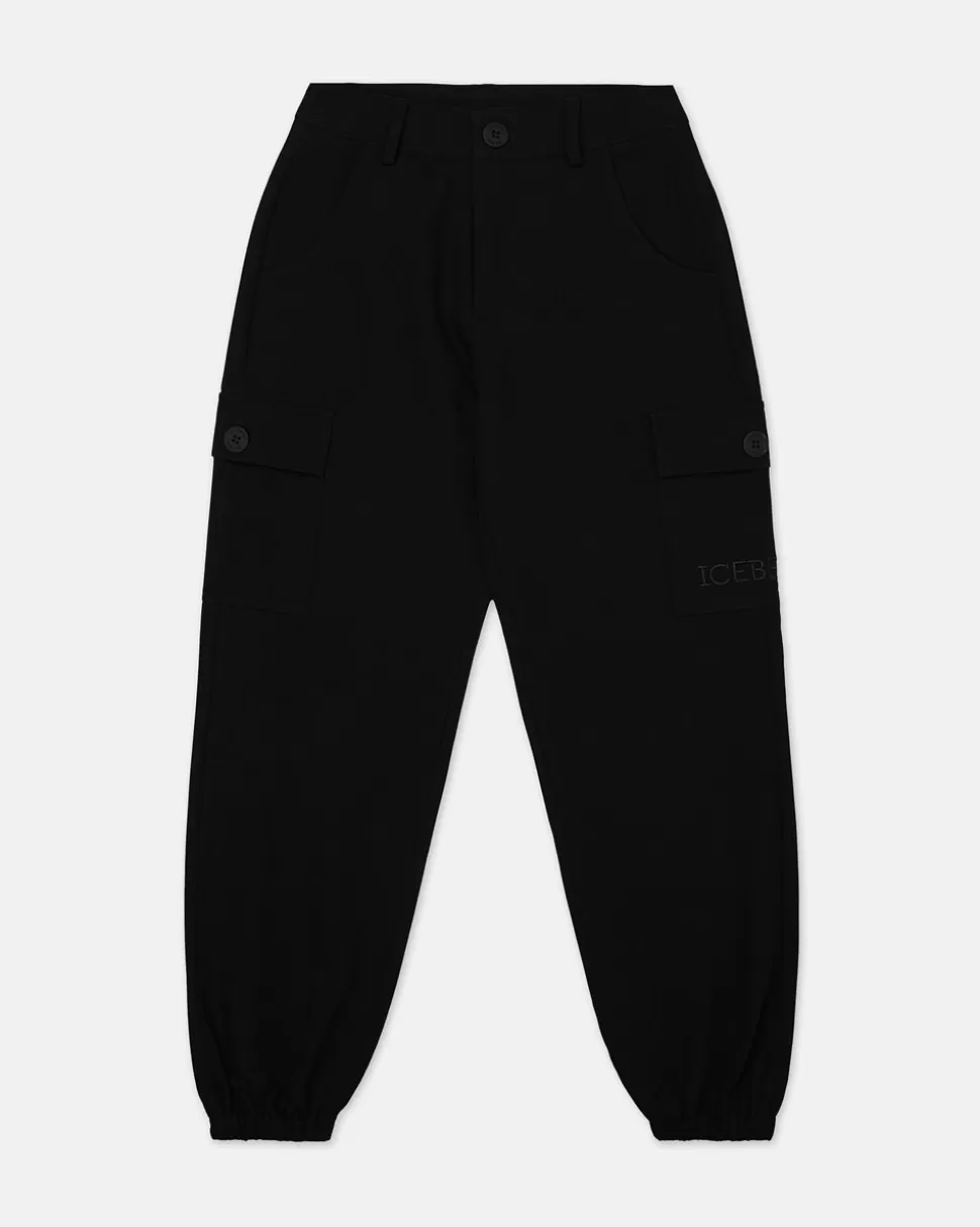 Iceberg Black Jogger-style Trousers With Side Pocket And Logo | Kids Girl Fw24