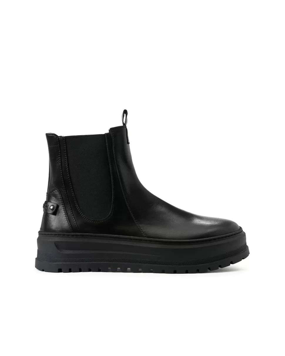 Iceberg Black Leather Ankle Boot With Elastic Sides And Stud Details | Shoes