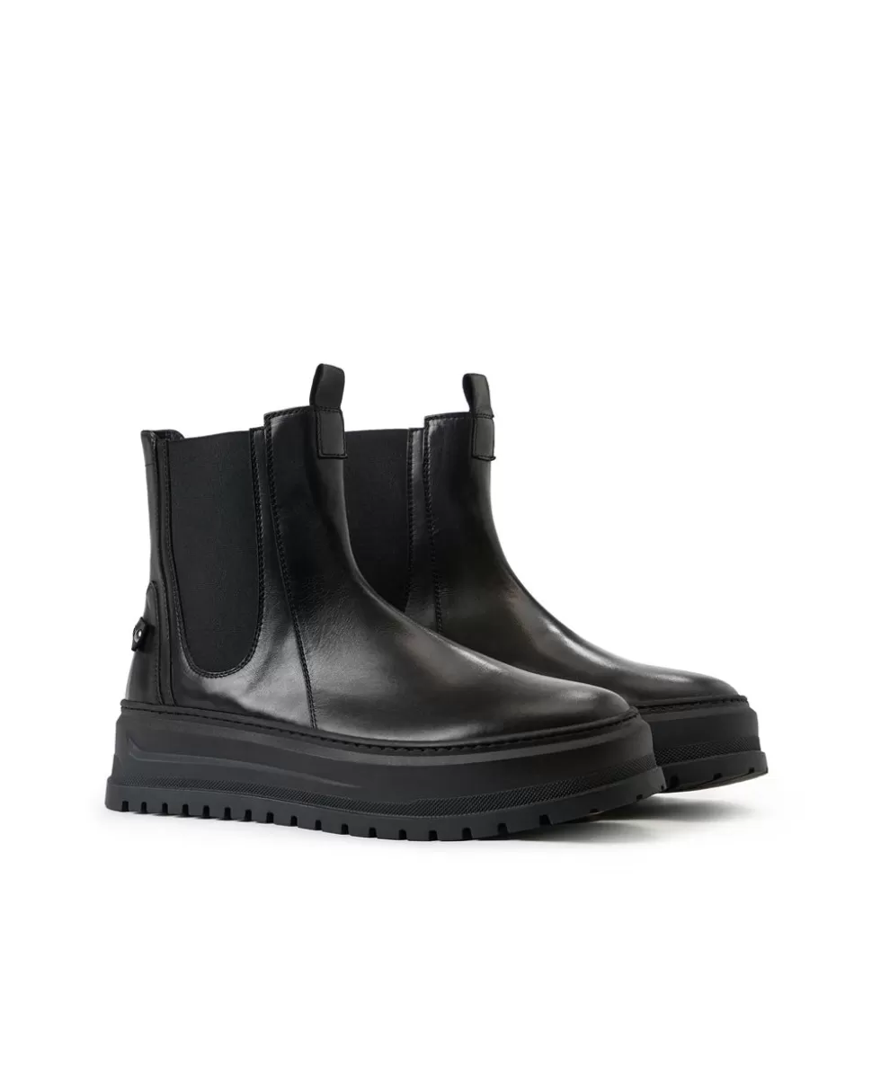 Iceberg Black Leather Ankle Boot With Elastic Sides And Stud Details | Shoes