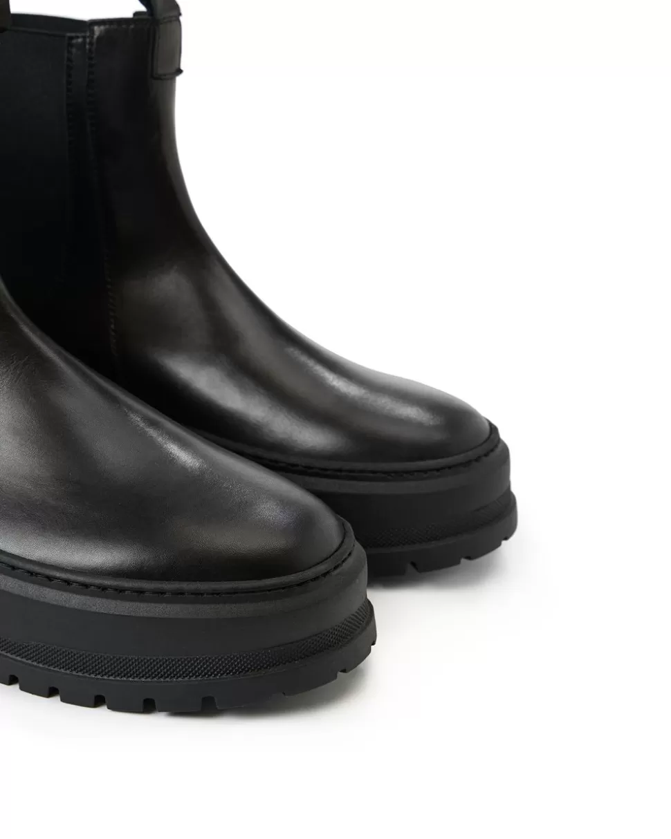 Iceberg Black Leather Ankle Boot With Elastic Sides And Stud Details | Shoes