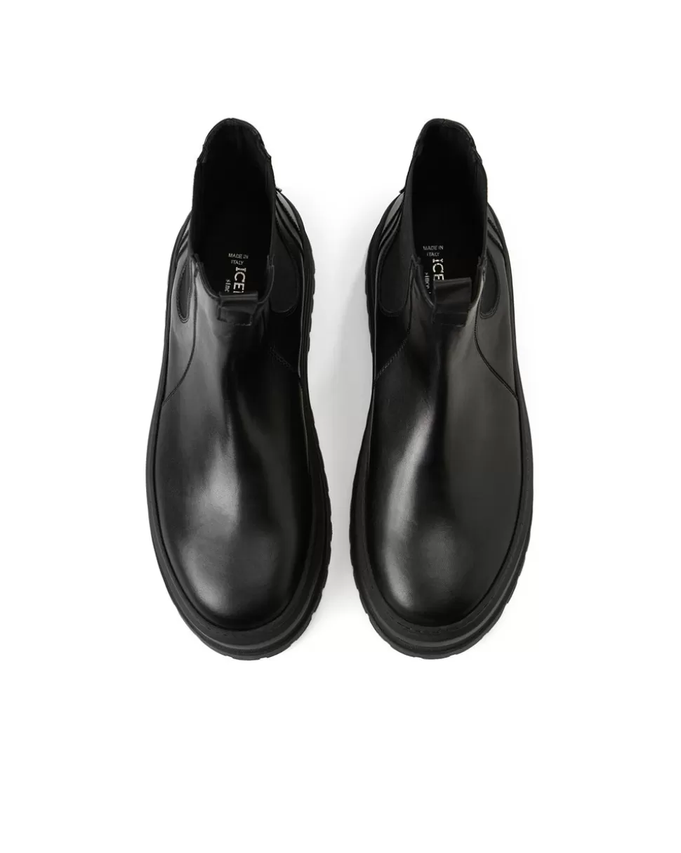 Iceberg Black Leather Ankle Boot With Elastic Sides And Stud Details | Shoes