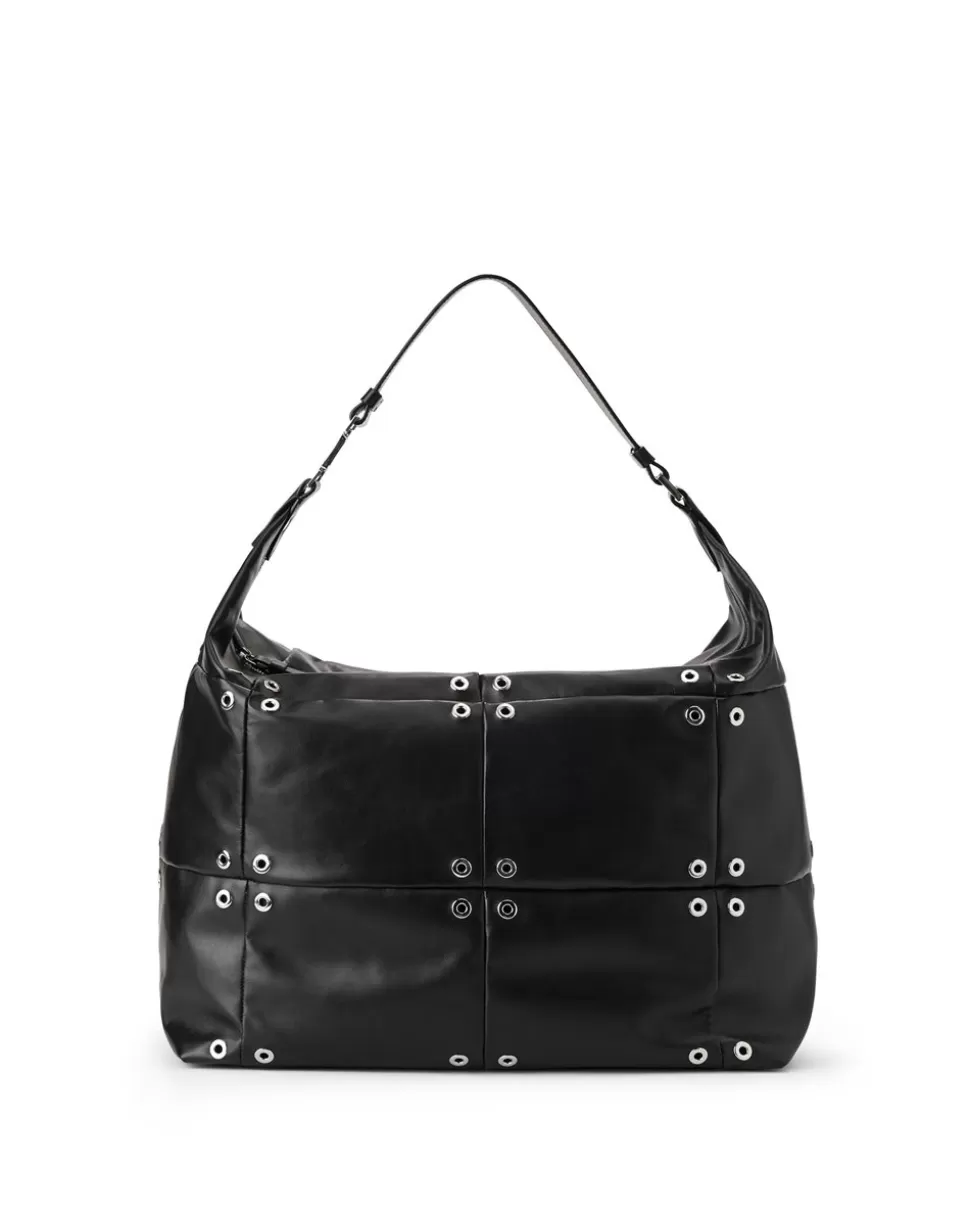 Iceberg Black Leather Patchwork And Studded Shoulder Bag | Women Bags And Belts