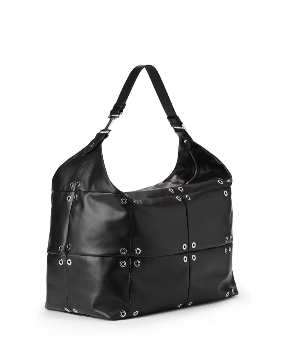 Iceberg Black Leather Patchwork And Studded Shoulder Bag | Women Bags And Belts