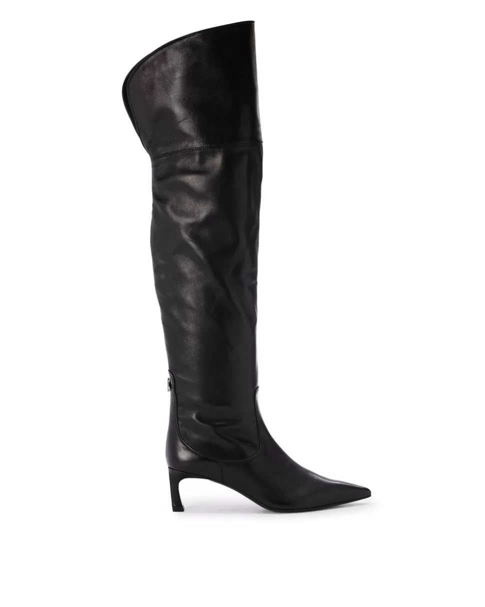 Iceberg Black Leather Thigh-high Boots | Women Cactus Snake | Shoes