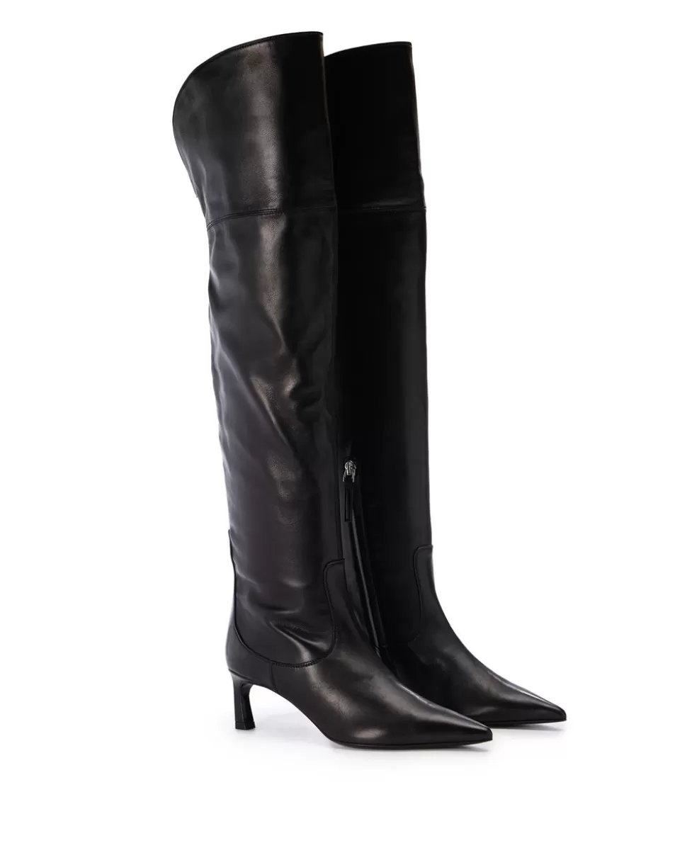 Iceberg Black Leather Thigh-high Boots | Women Cactus Snake | Shoes