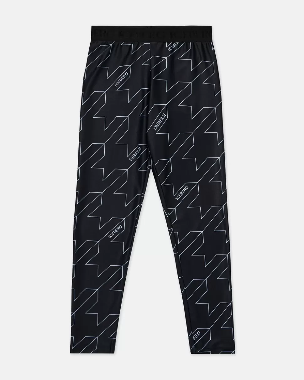 Iceberg Black Leggings With Macro Houndstooth Pattern | Kids Girl Fw24