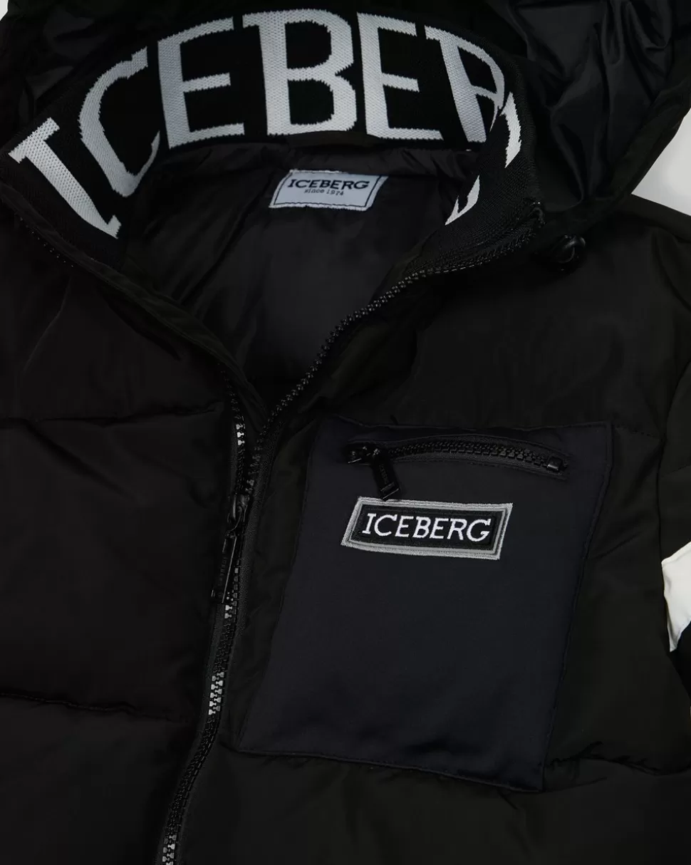 Iceberg Black Quilted Jacket With Hood And Logo | Kids/BOY Boy Fw24