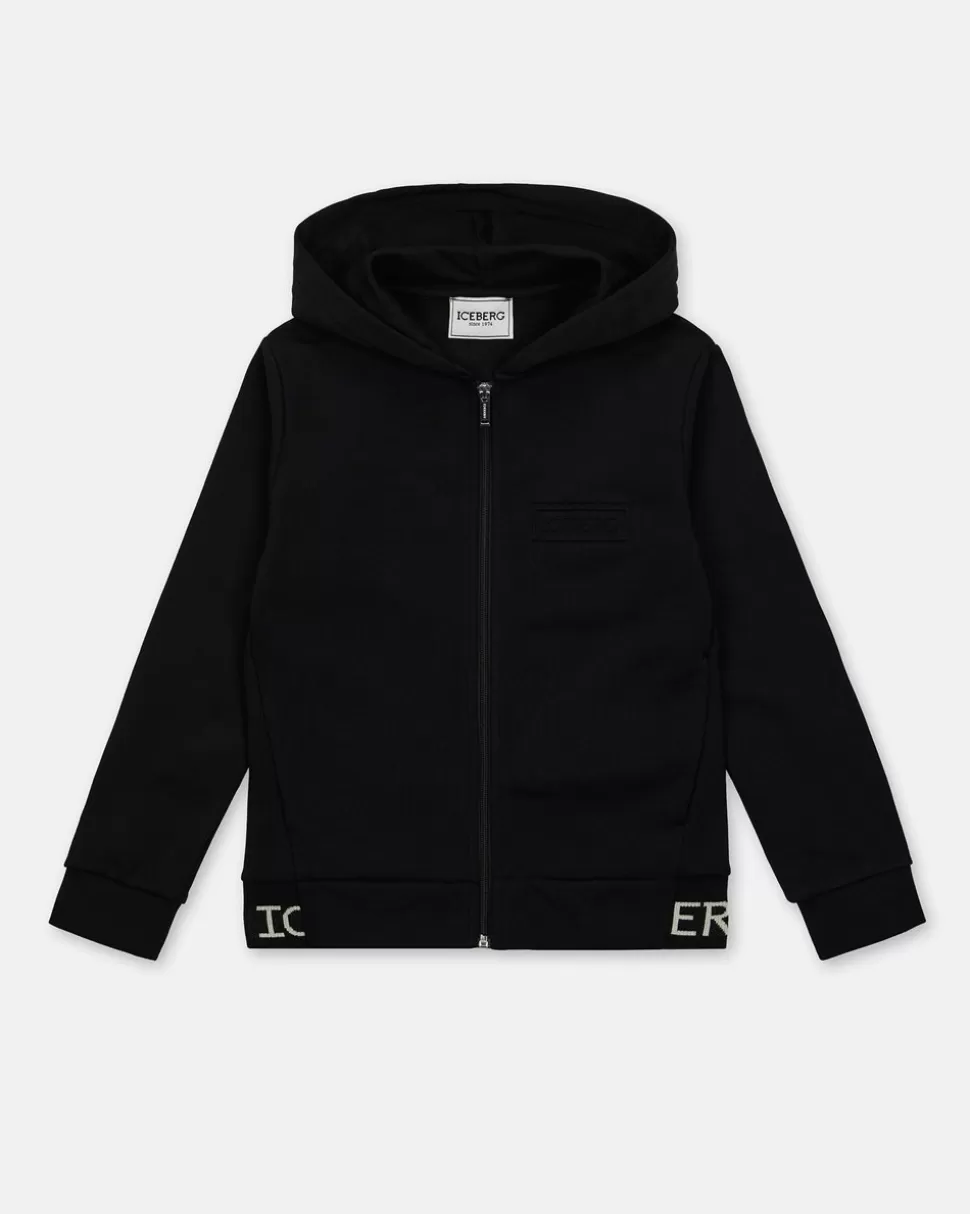 Iceberg Black Sweatshirt With Hood And Junior Collection Zip | Kids/BOY Boy Fw24