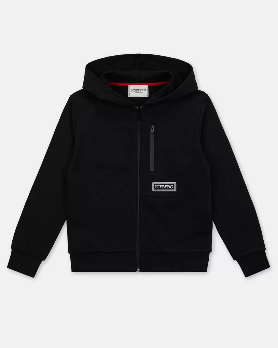 Iceberg Black Sweatshirt With Hood, Zip And Logo | Kids/BOY Boy Fw24