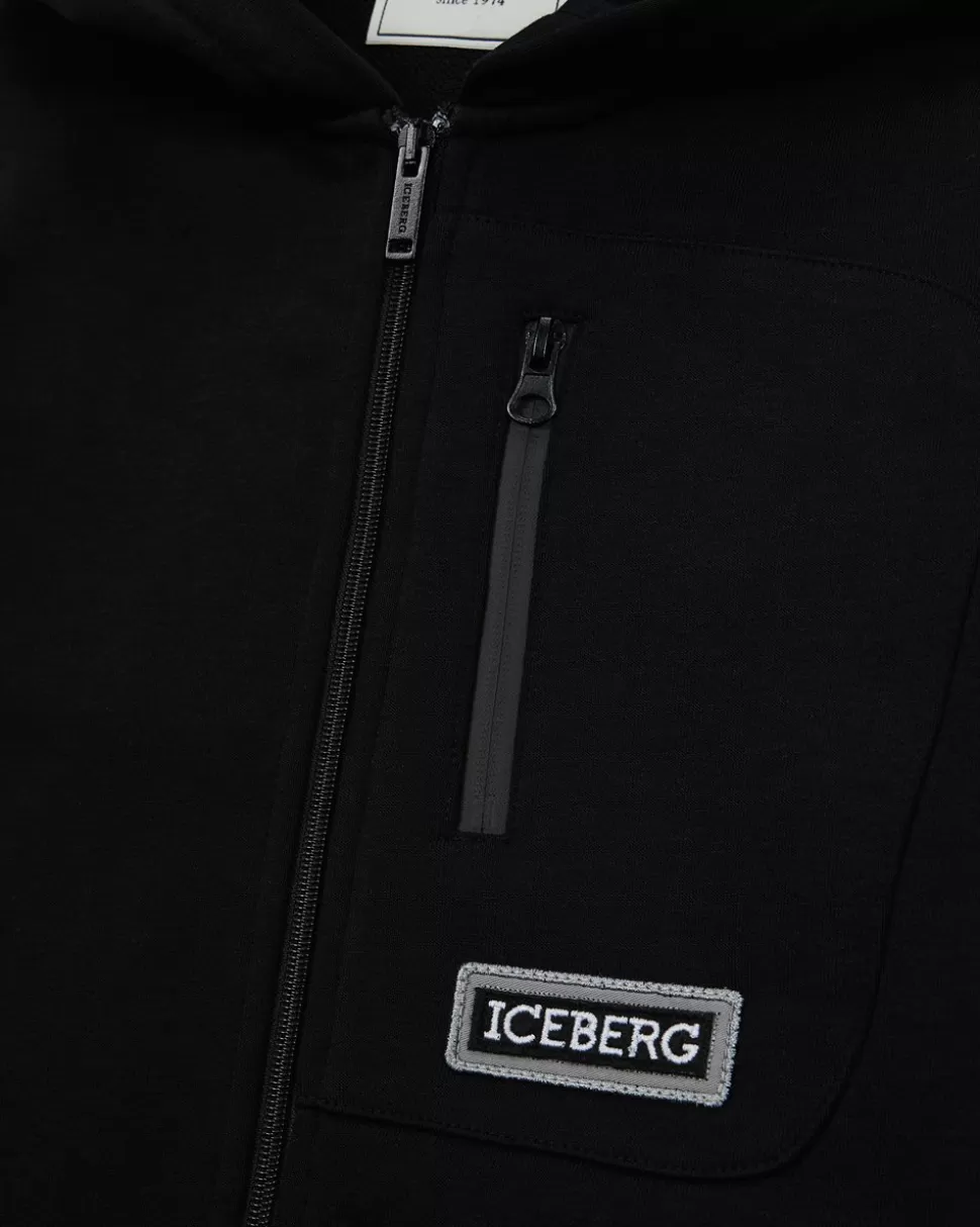 Iceberg Black Sweatshirt With Hood, Zip And Logo | Kids/BOY Boy Fw24