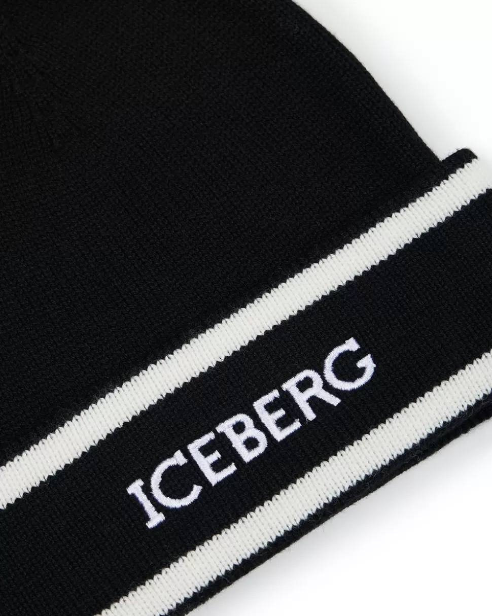 Iceberg Black Wool Beanie Hat With Logo | Kids Girl Fw24