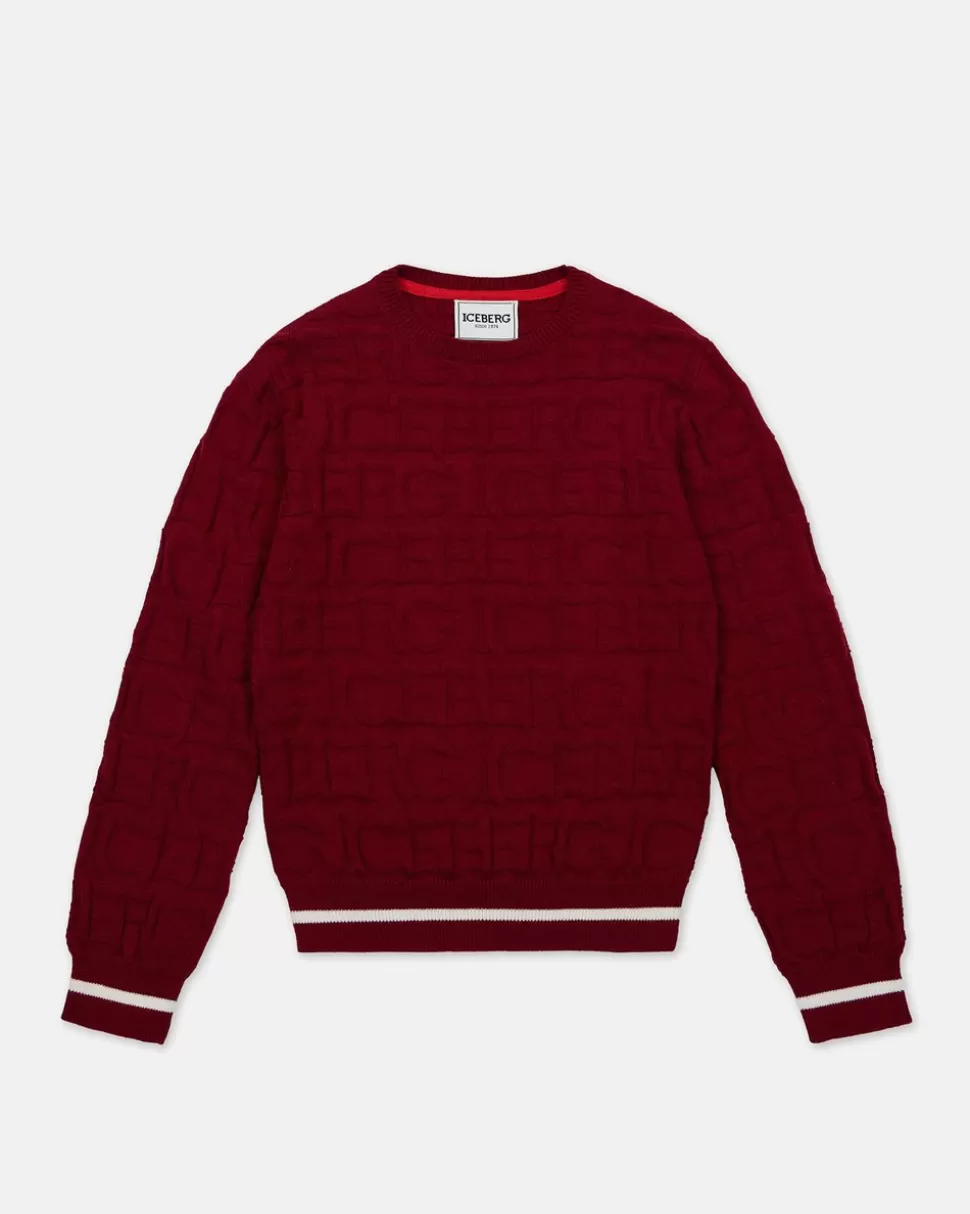 Iceberg Burgundy Solid Color Crew Neck Sweater | Kids/BOY Boy Fw24