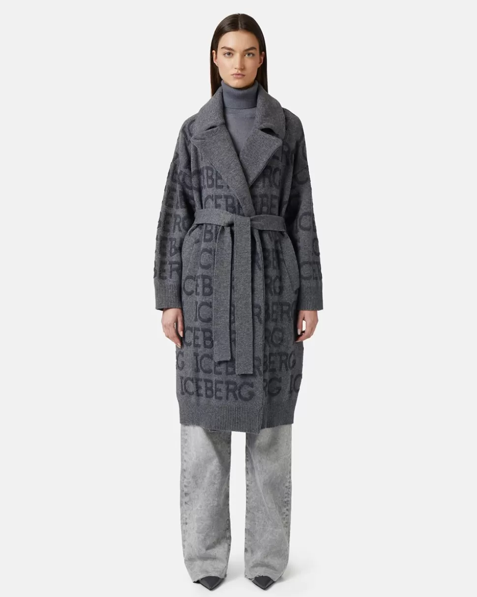 Iceberg Coat With All Over Logo | Women Knitwear | Outerwear