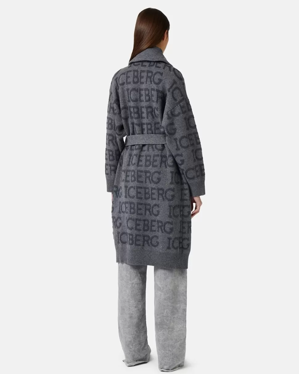 Iceberg Coat With All Over Logo | Women Knitwear | Outerwear