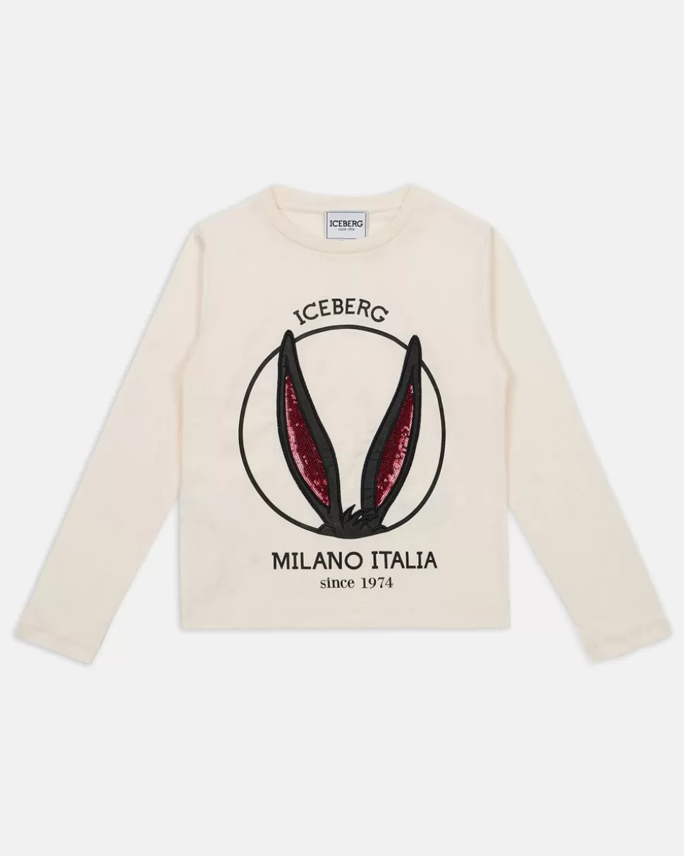 Iceberg Cream Crewneck Sweatshirt With Looney Tunes Graphics And Logo | Kids Girl Fw24