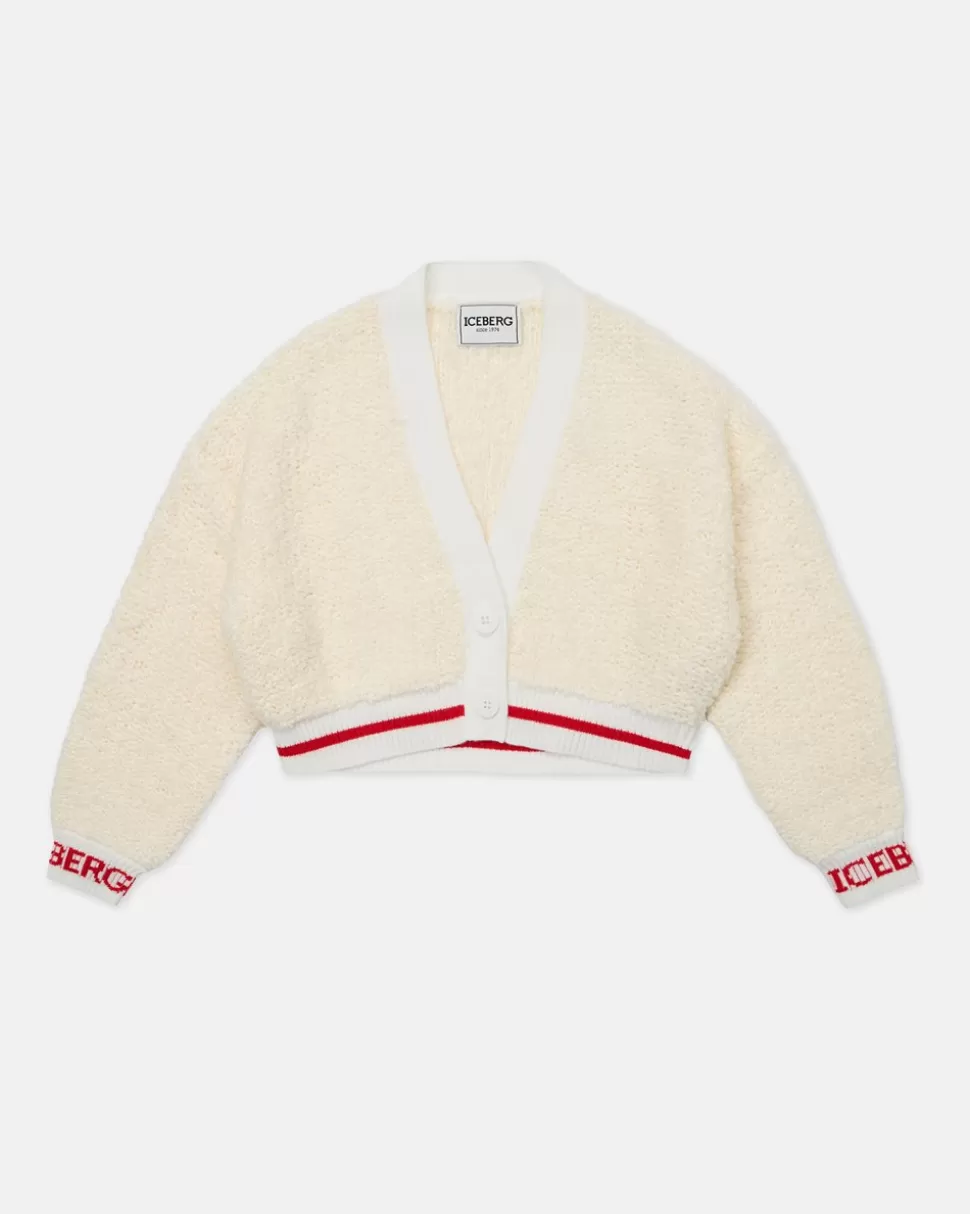 Iceberg Cream-colored Bouclé Wool Cardigan | Kids Girl Fw24