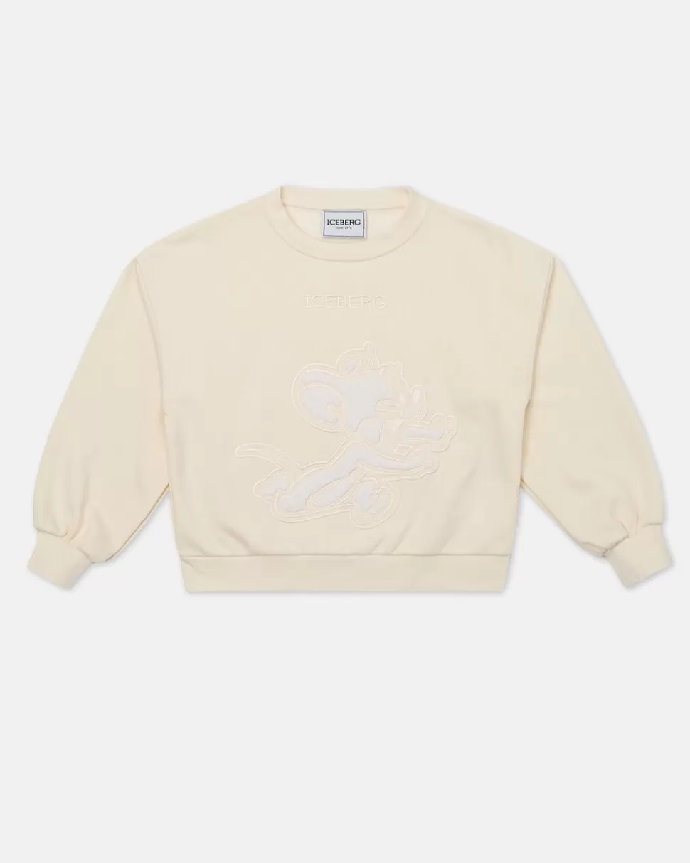 Iceberg Cream-colored Crew-neck Crop Sweatshirt | Kids Girl Fw24