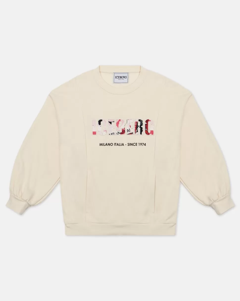 Iceberg Cream-colored Crewneck Sweatshirt With Logo | Kids Girl Fw24