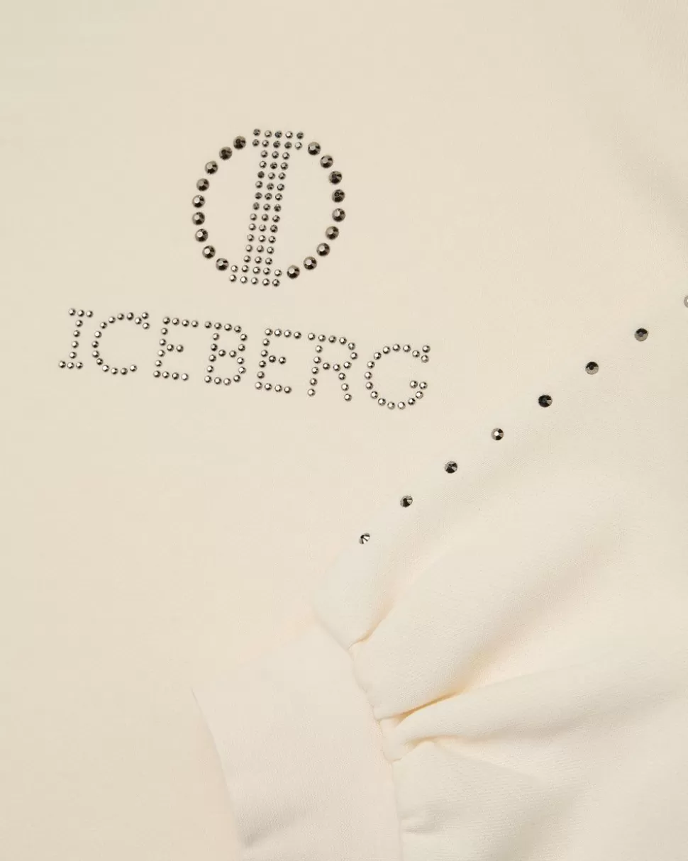 Iceberg Cream-colored Crop Sweatshirt With Studs And Logo | Kids Girl Fw24