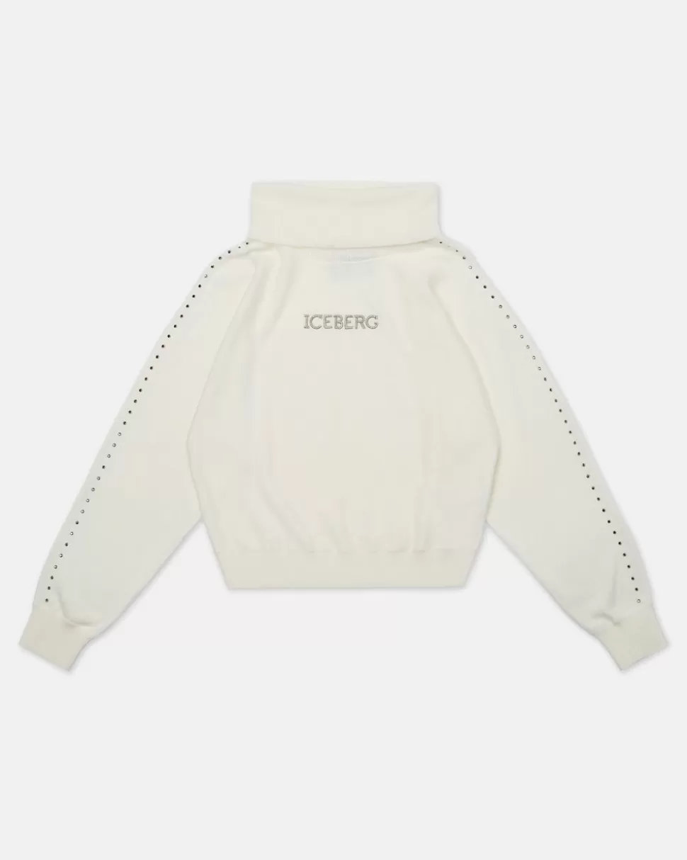 Iceberg Creamy White Wool Sweater With High Neck And Logo | Kids Girl Fw24