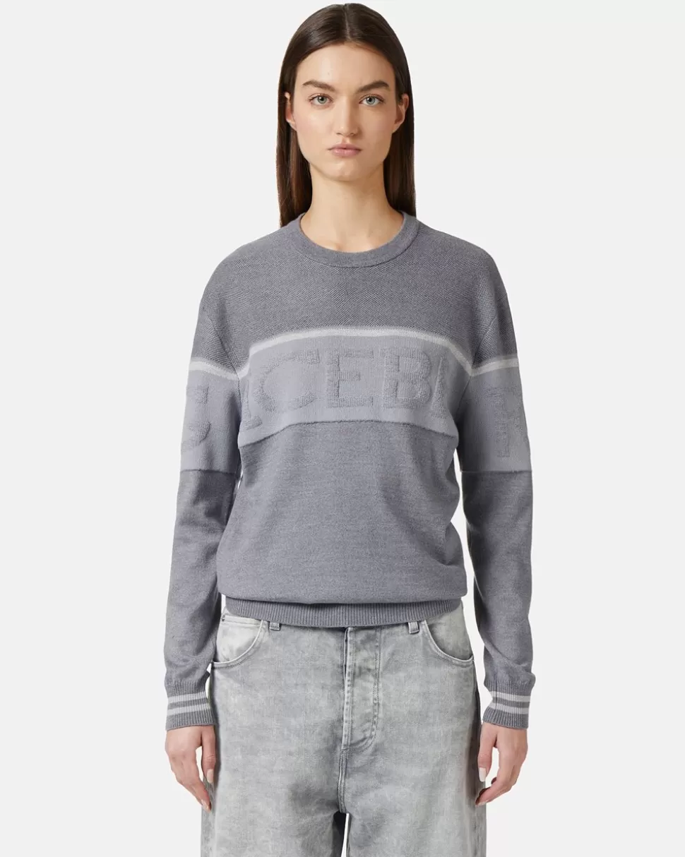 Iceberg Crew-neck Sweater In Merino Wool | Women Daywear Ice | Knitwear