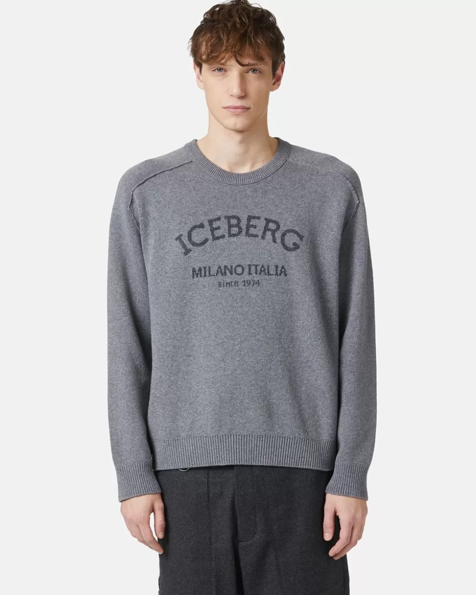 Iceberg Crew-neck Sweater With Logo | Knitwear | Wool Double