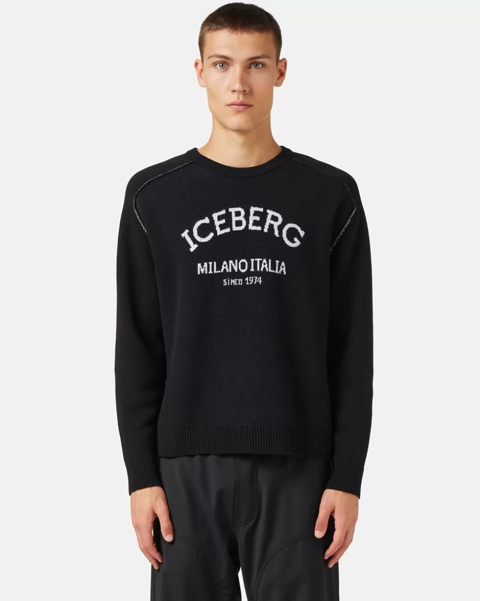 Iceberg Crew-neck Sweater With Logo | Wool Double | Knitwear